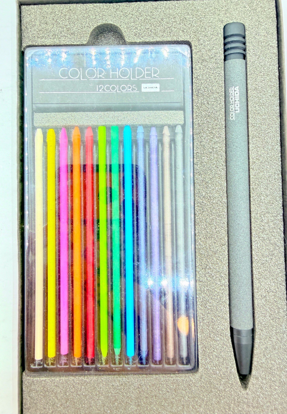 NOS uchida clutch pencil Holder 2.0mm drafting set with 12 colors refills Set
