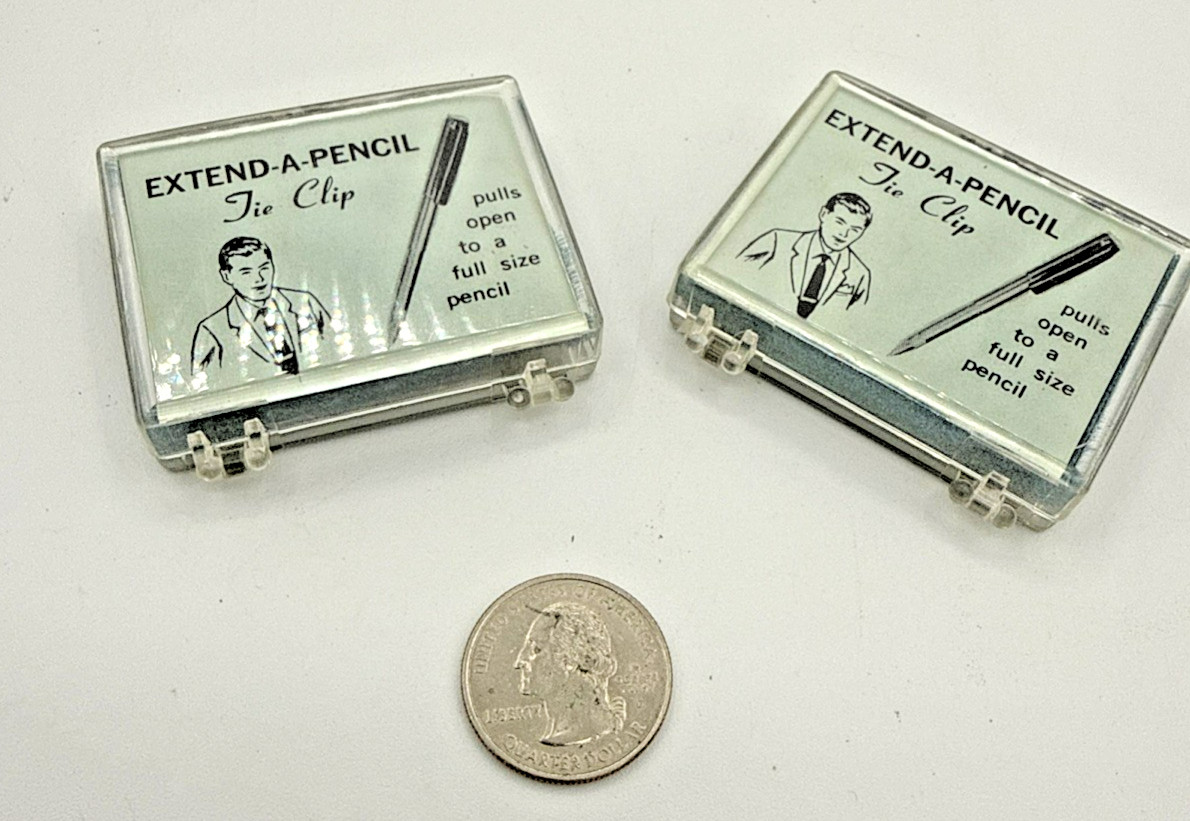 2 Vintage Extend-A-Pencil Mechanical Pencil Tie Clip