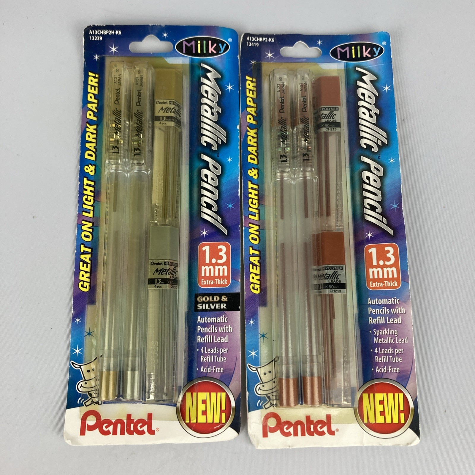 Pentel Milky Metallic 4 Automatic Pencils 1.3mm Lead Silver Gold Copper JAPAN