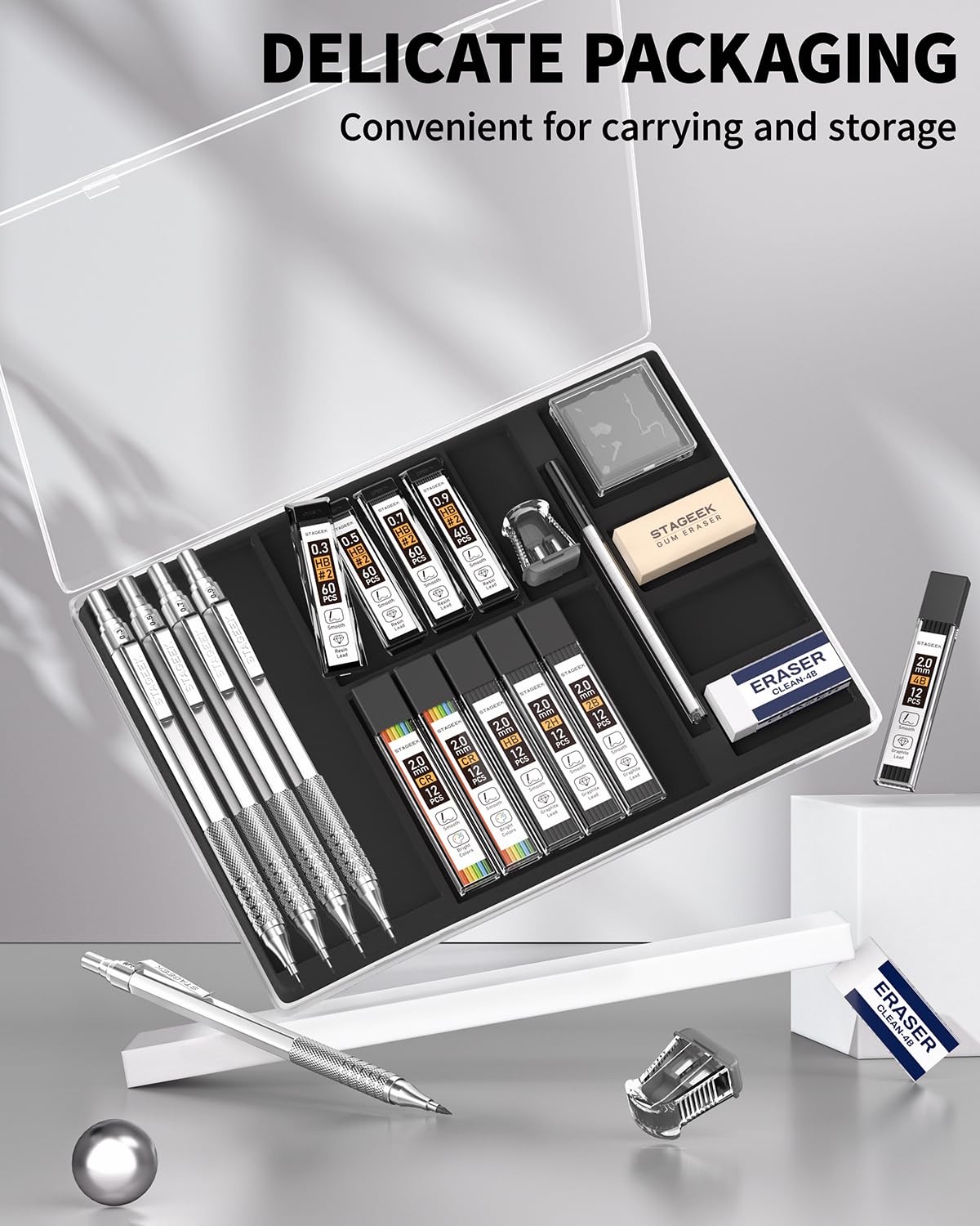 21PCS Metal Mechanical Pencil Set, Art Lead Pencil 0.3, 0.5, 0.7, 0.9, 2mm Ho…