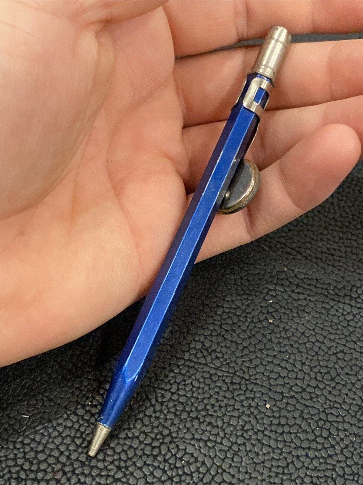 VTG 1930’s SCRIPTO 4-47 Blue STARRETT TOOLS Advertising Button Mechanical Pencil