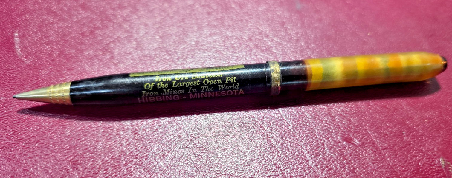 Hibbing Minnesota Iron Ore Mine 0.9mm Mechanical Pencil w/Iron Ore In Cap -1950s
