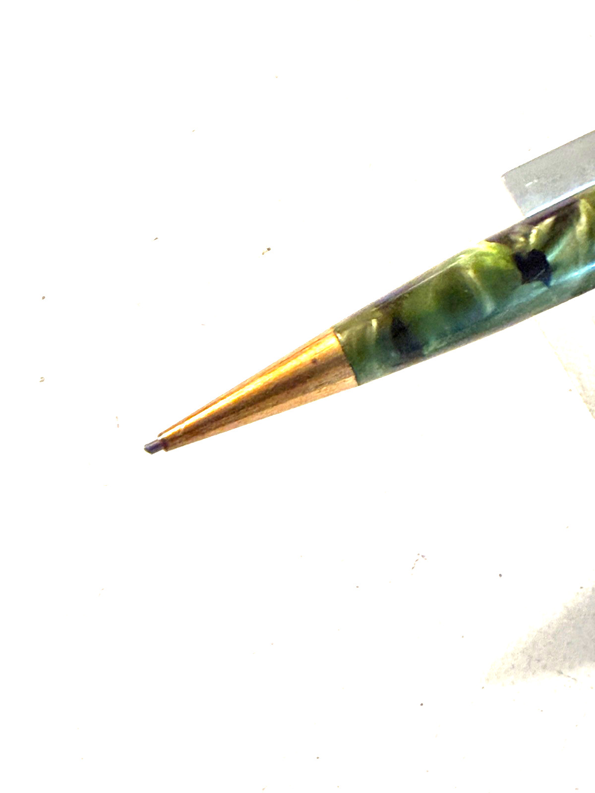 Vintage Green & Black mottled pencil with gold trim. Scroll cap band. Beauty!