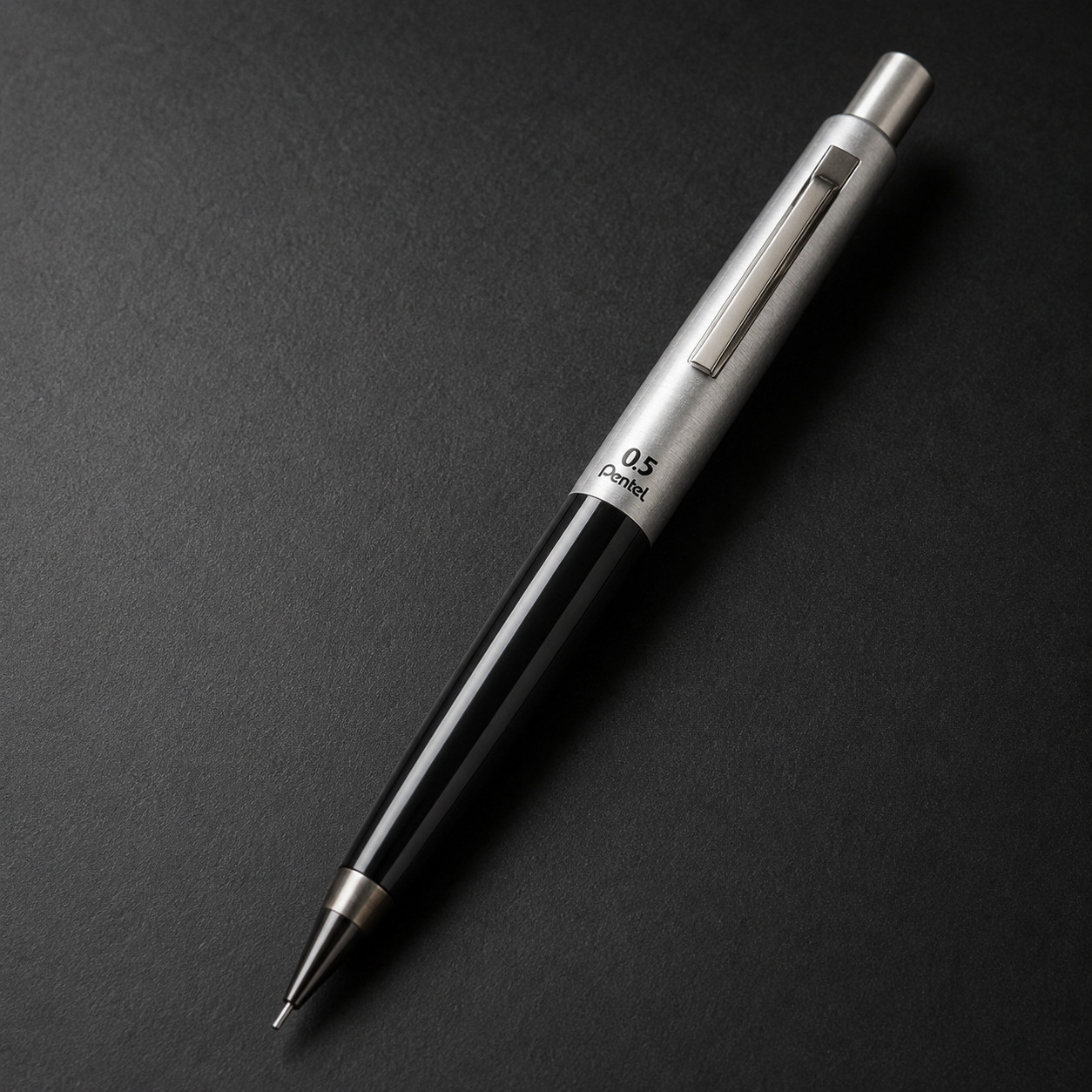 Vintage Pentel S55 Japan 0.5mm Mechanical Pencil Black Silver Classic Deluxe