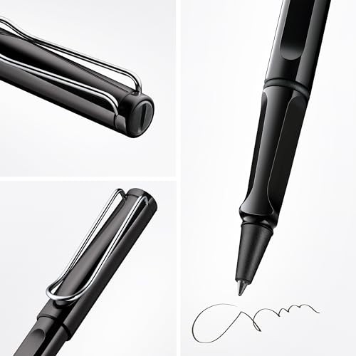 LAMY Safari Shiny Black Rollerball Pen – Ergonomic Grip Medium Line Width –