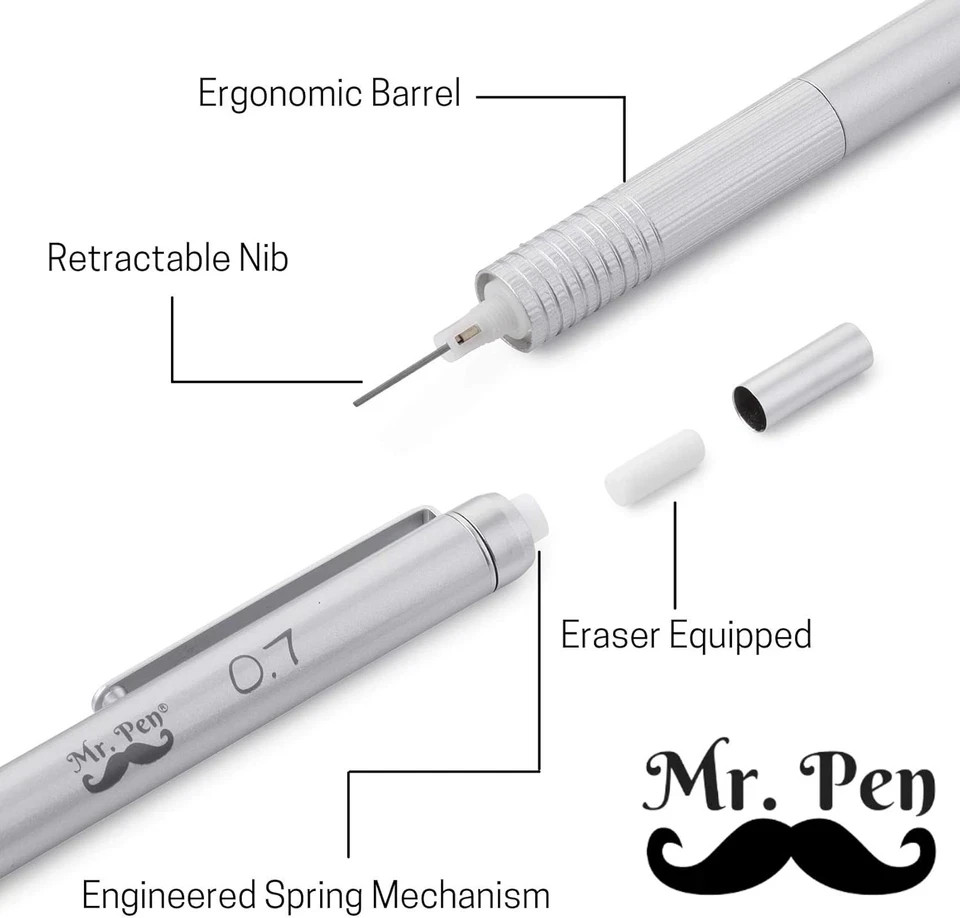 Mr. Pen- 0.7Mm Mechanical Pencil with Case, Mechanical Pencils 0.7Mm, Metal Mech