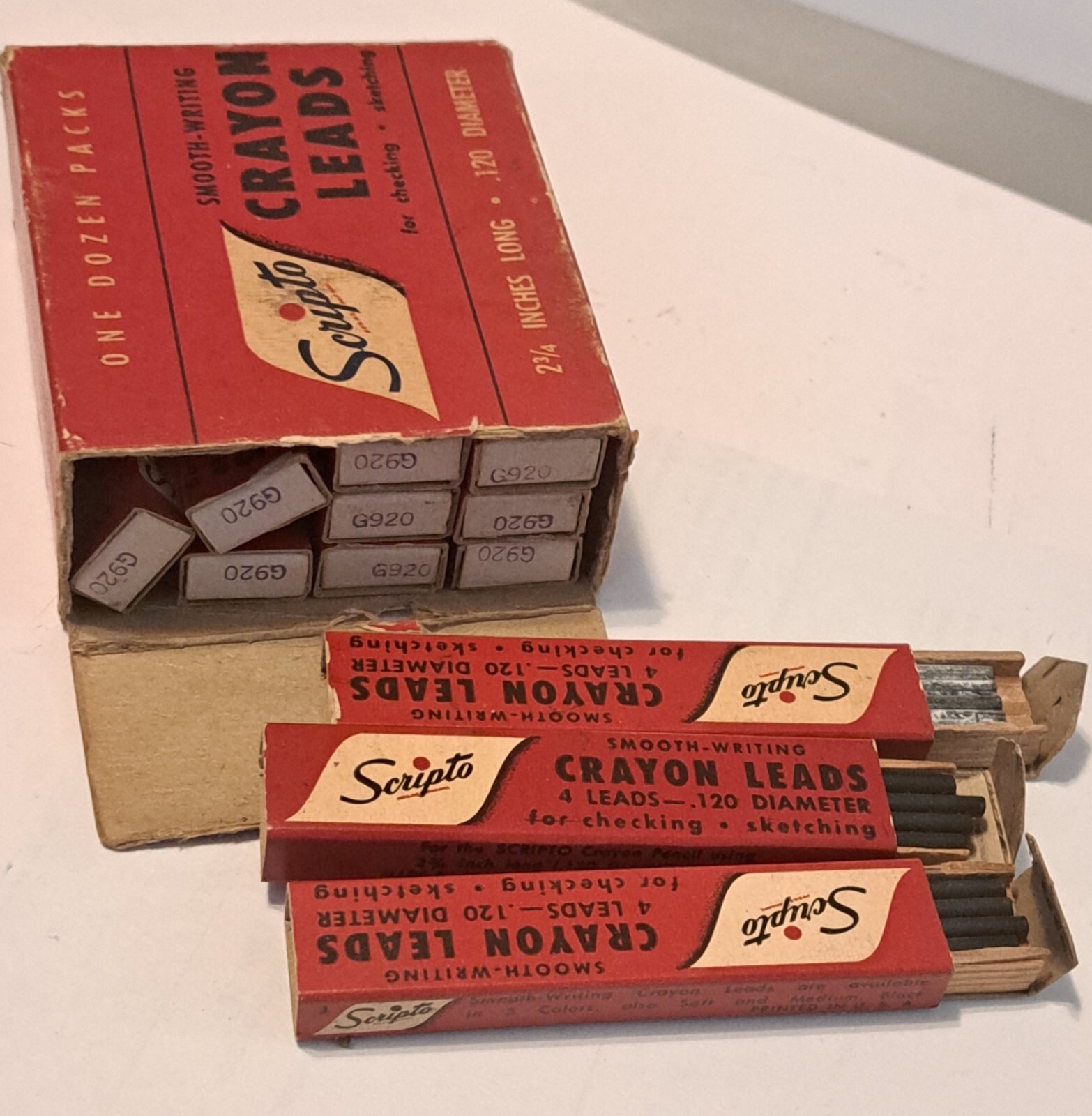 Vintage full Box of Scripto one dozen packs crayon pencil leads .120 dia. G920