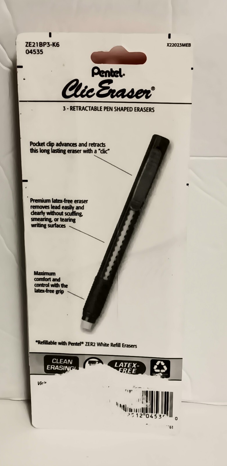 PENTEL 4 Pc Clic Eraser Retract GRIP ZE21 Lead Pencil Latex Free READ NEW OTHER