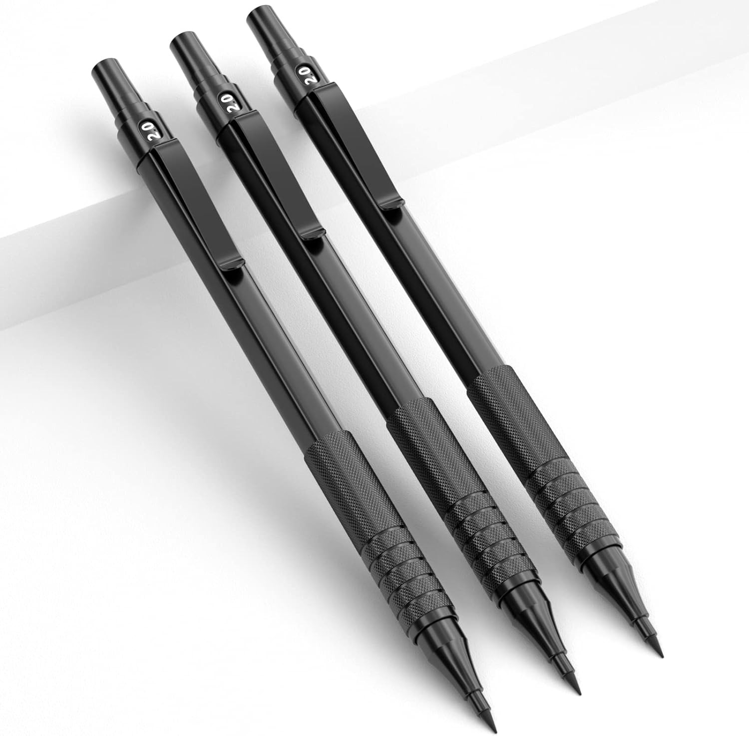 Black Metal 2.0 Mechanical Pencil Set with Case, 3 PCS Drafting Lead Holder with