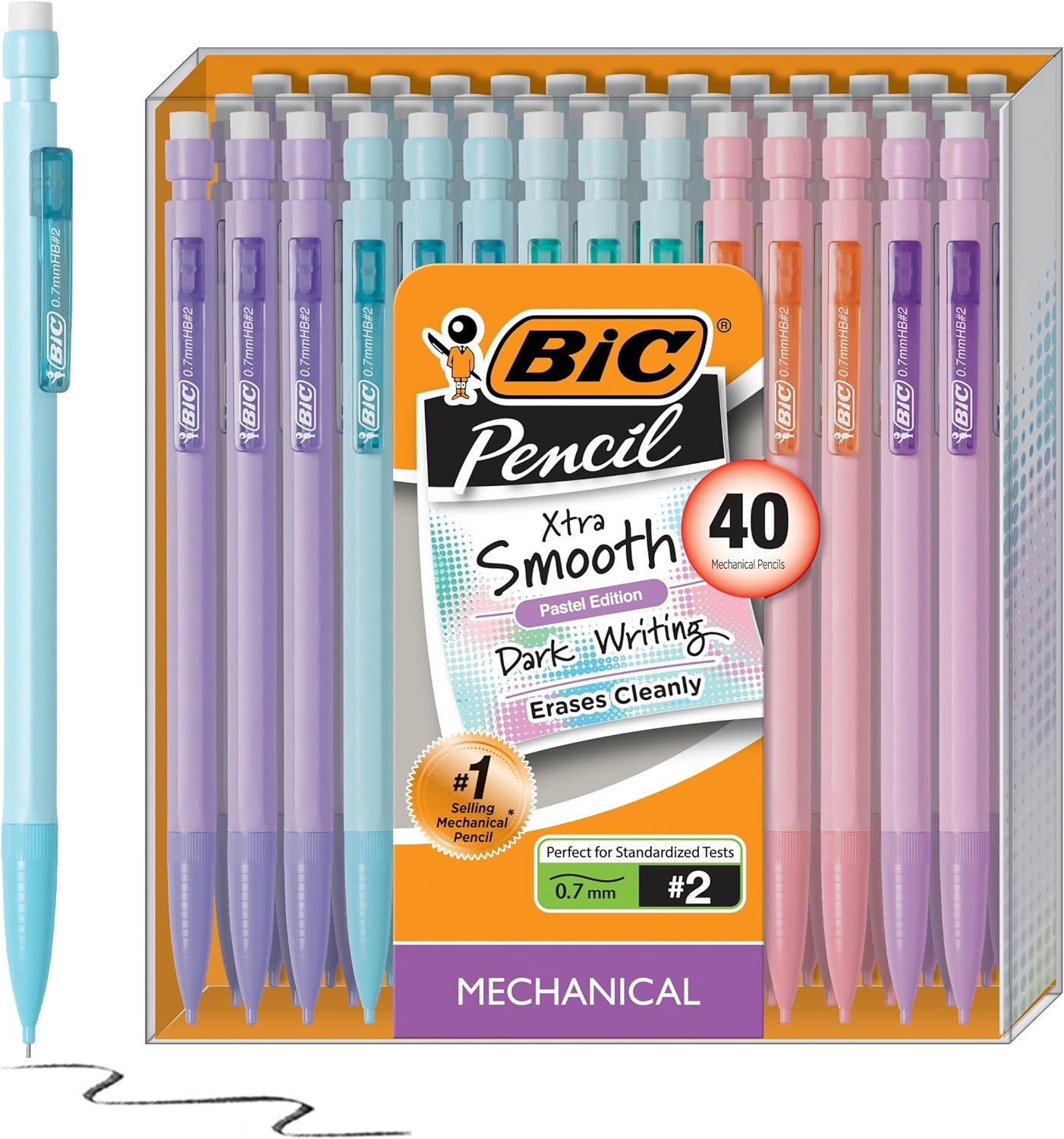 Xtra Smooth Mechanical Pencil with Erasers, 0.7 Mm Point, Refillable, 40-Count P