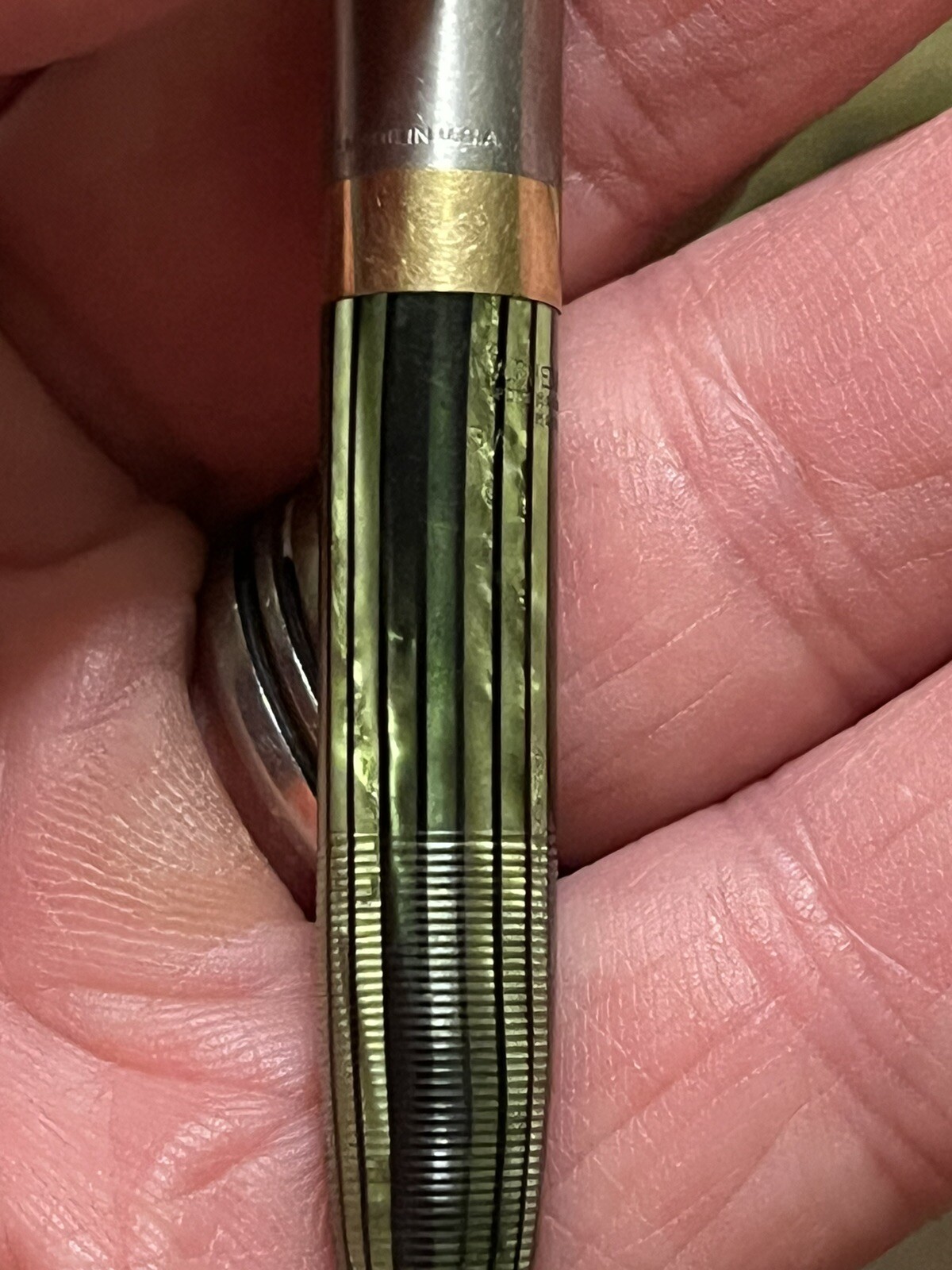 VINTAGE SCHEAFFER FOUNTAIN PEN Co 14K Pencil #500 Iridescent Green Silver
