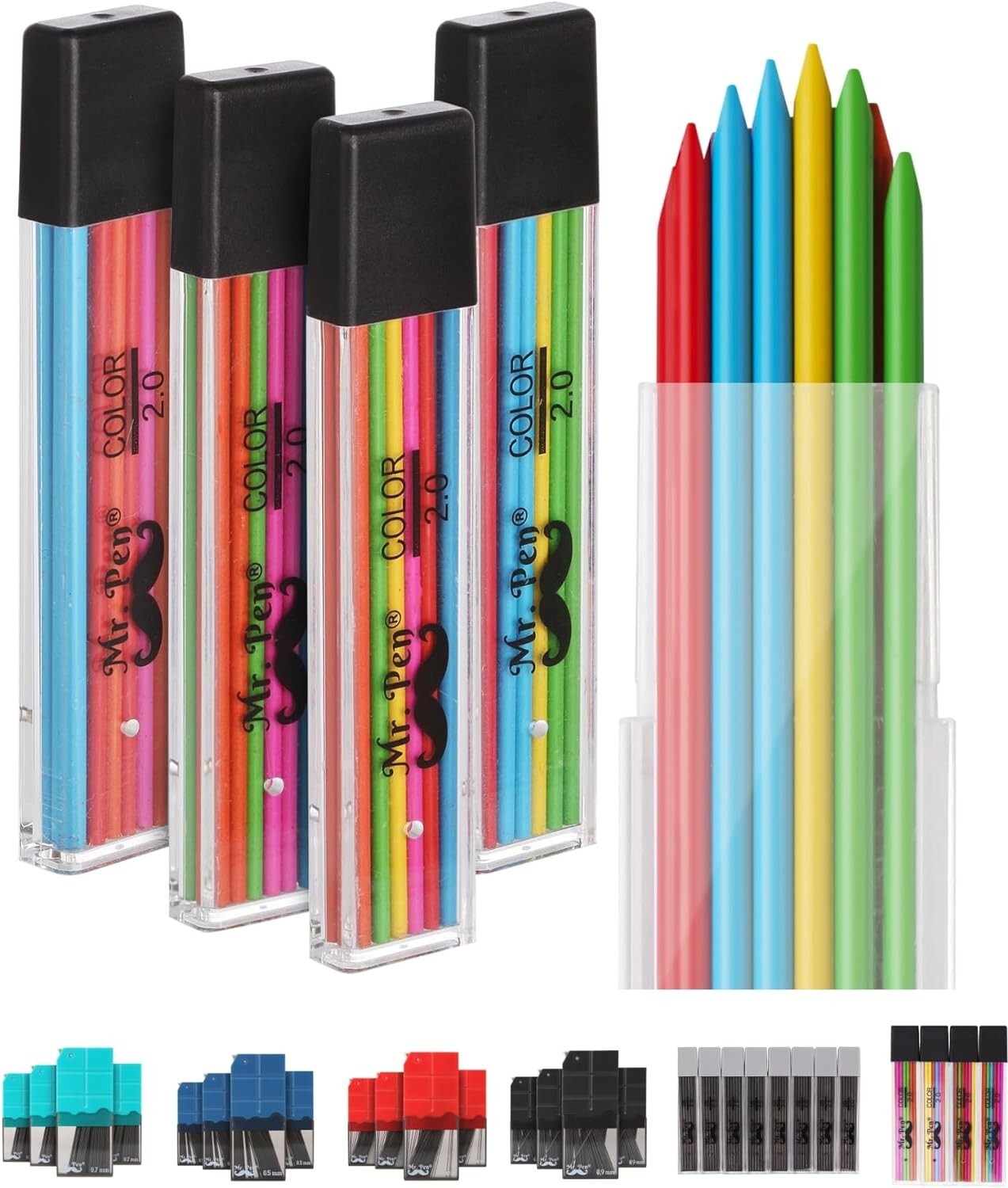 Compact 2mm Lead Sets – 48 Refills in Colorful Dispensers for Easy Access