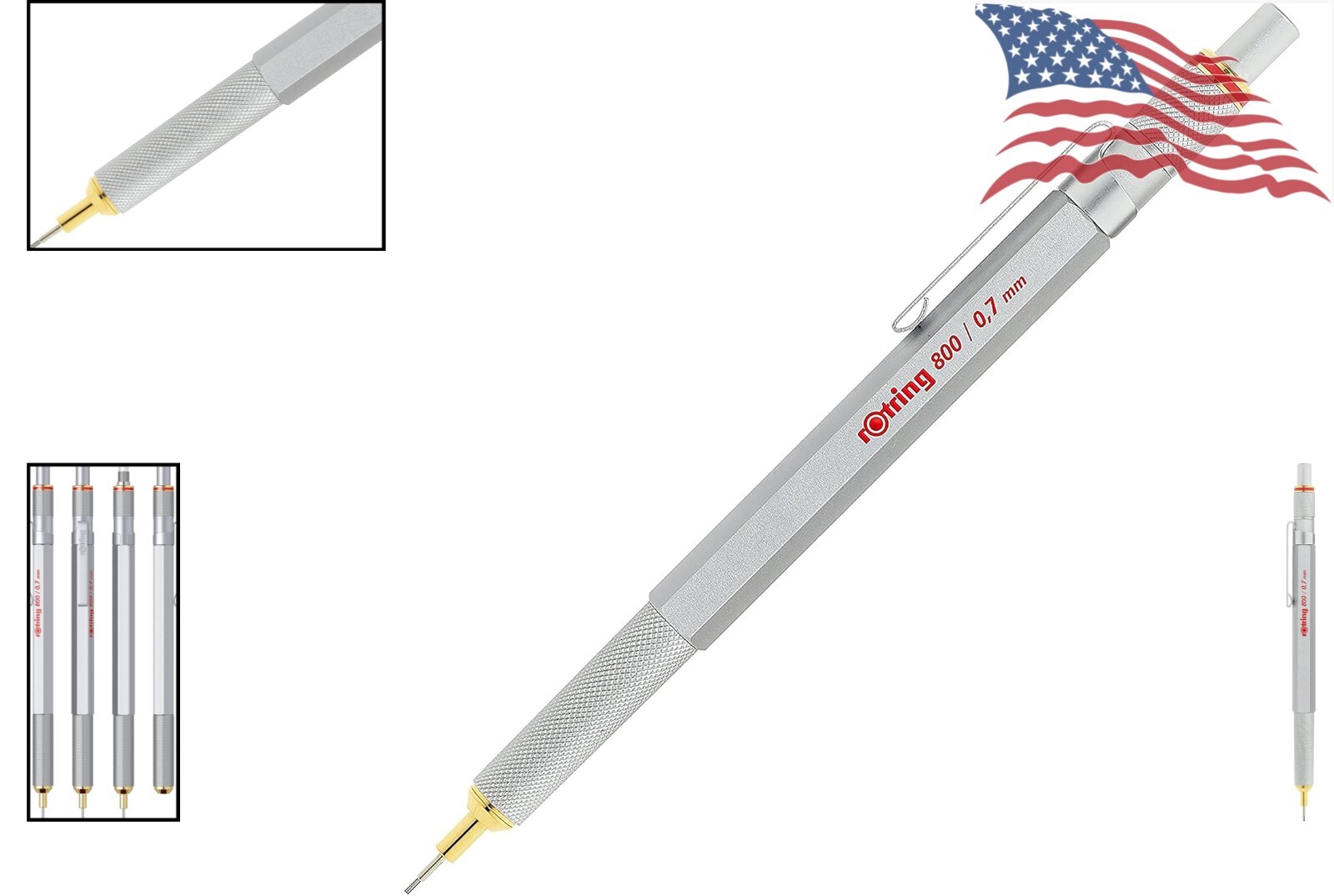 0.7mm Silver Metal Mechanical Pencil – Twist and Click Retractable Mechanism