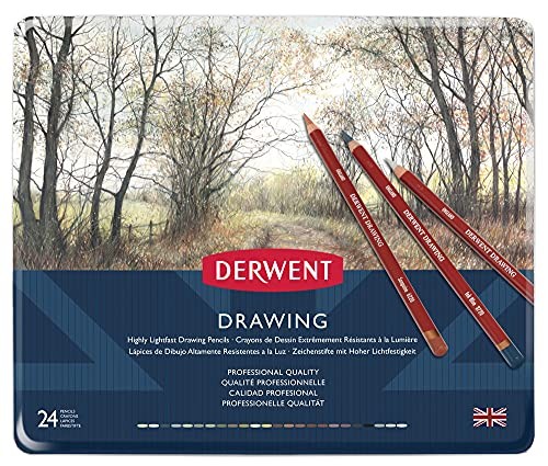 Derwent Colored Drawing Pencils, Metal Tin, 24 1 Count (Pack of 24), Red