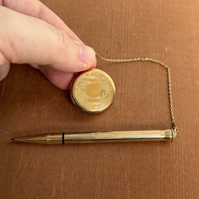 Vintage Ballou & Boss Retractable Pencil Brooch Pin Cross Mechanical Pencil Gold