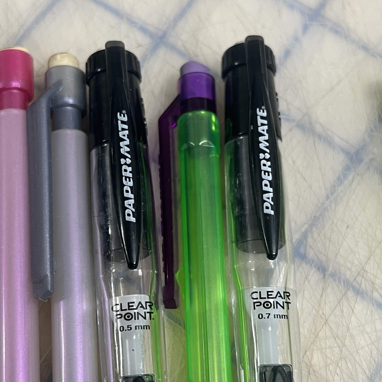 Papermate Mechanical Pencils Clear Point Top Notch Grip Clickster Used Lot