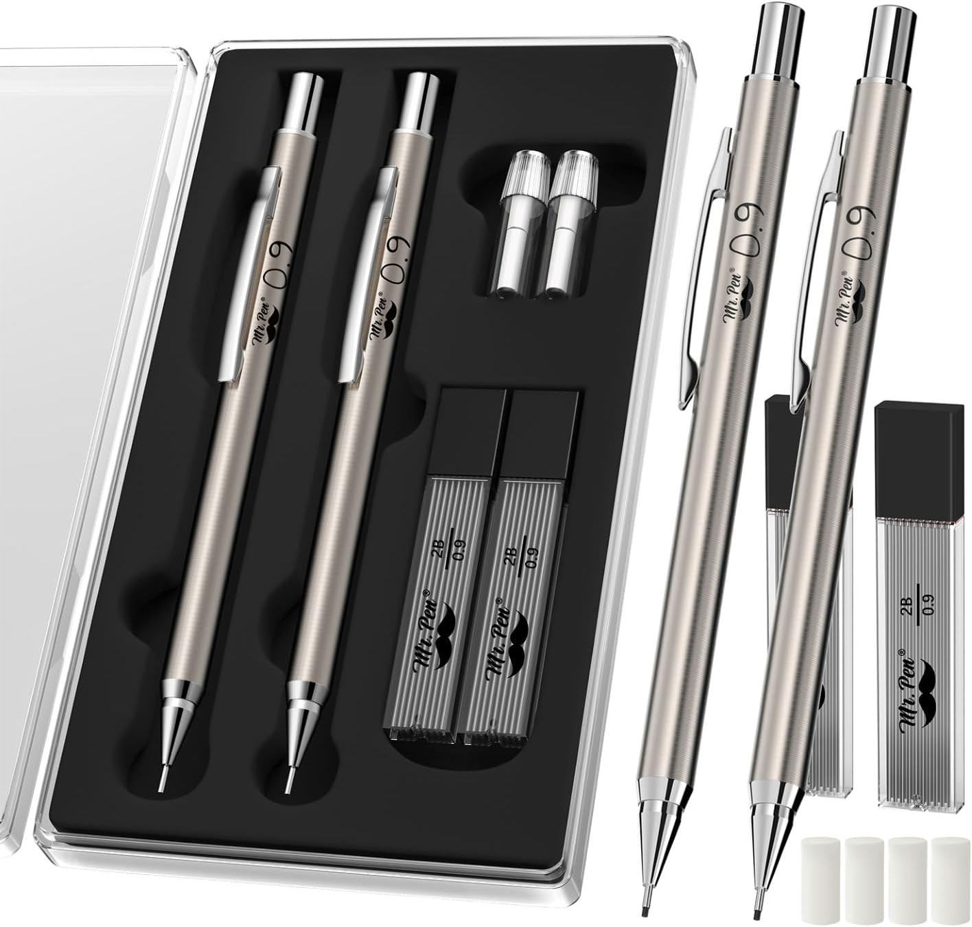 – Metal Mechanical Pencils, 0.9Mm, 2 Pack, Pencil Mechanical, Lead Pencil, Metal