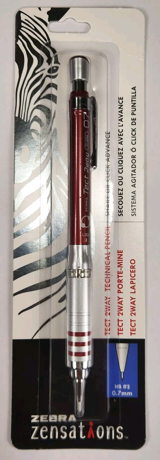 Lot of 2 Zebra TECT 2WAY TECHNICAL PENCIL Mechanical 0.7 mm New RED / SILVER