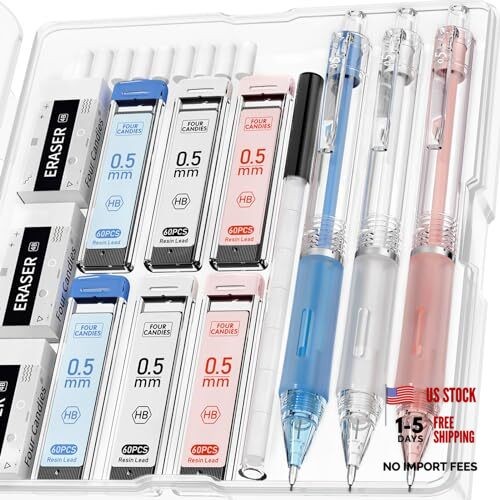 Mechanical Pencil Set with Case, 3PCS Aesthetic 3 Count (Pack of 1) 0.5mm