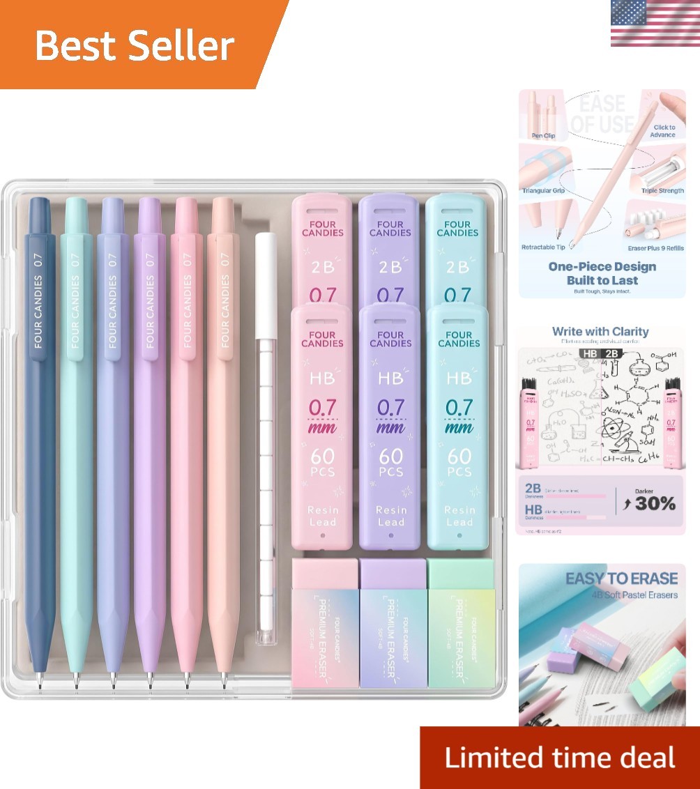 Ergonomic 0.7mm Mechanical Pencil Set – Complete with Leads, Erasers & Case