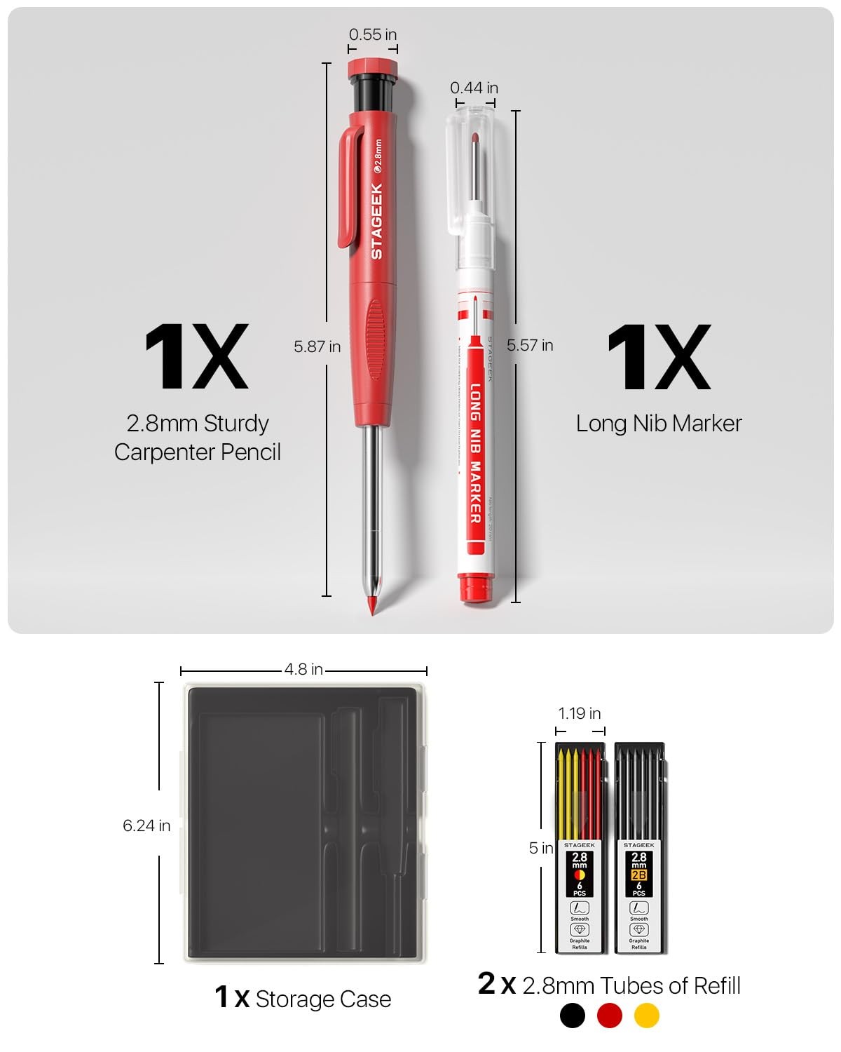 Carpenter Pencils Set with Sharpener and 13 Refills for Woodworking