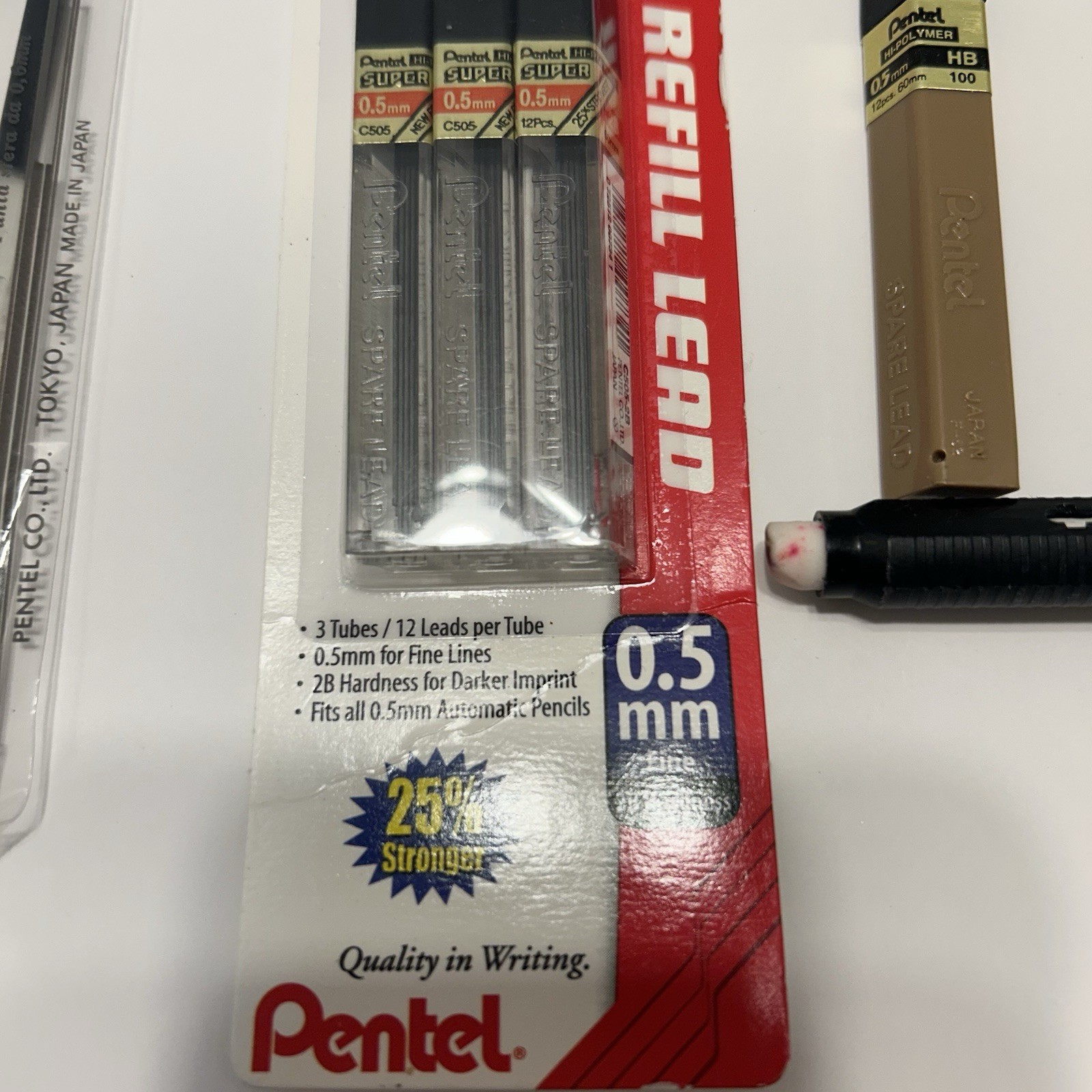 Pentel Lead Refills 0.5mm Hybrid K100 Twist Erase & Clic Eraser Vtg Japan Lot