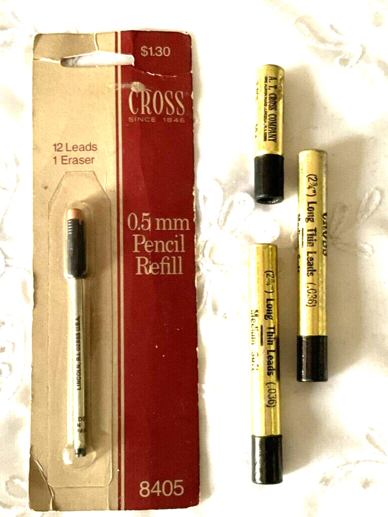 Cross 2 3/4″ Long Thin Leads .036 Medium Soft 36 leads 3 Erasers & 8405 Refill