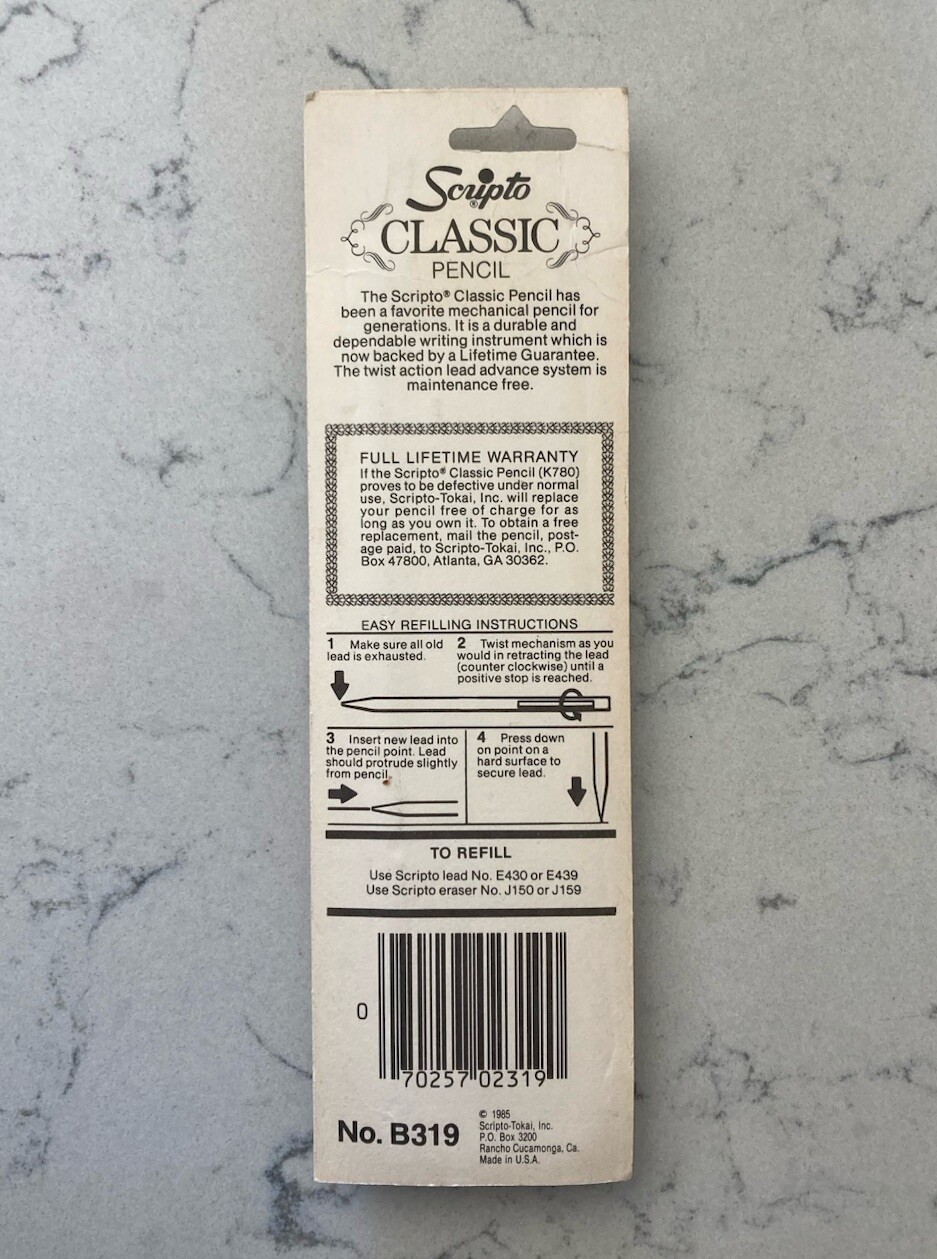 Vtg 1985 Scripto Classic Long Lead Pencil & Lead Pack B319 Red Clear Rare New