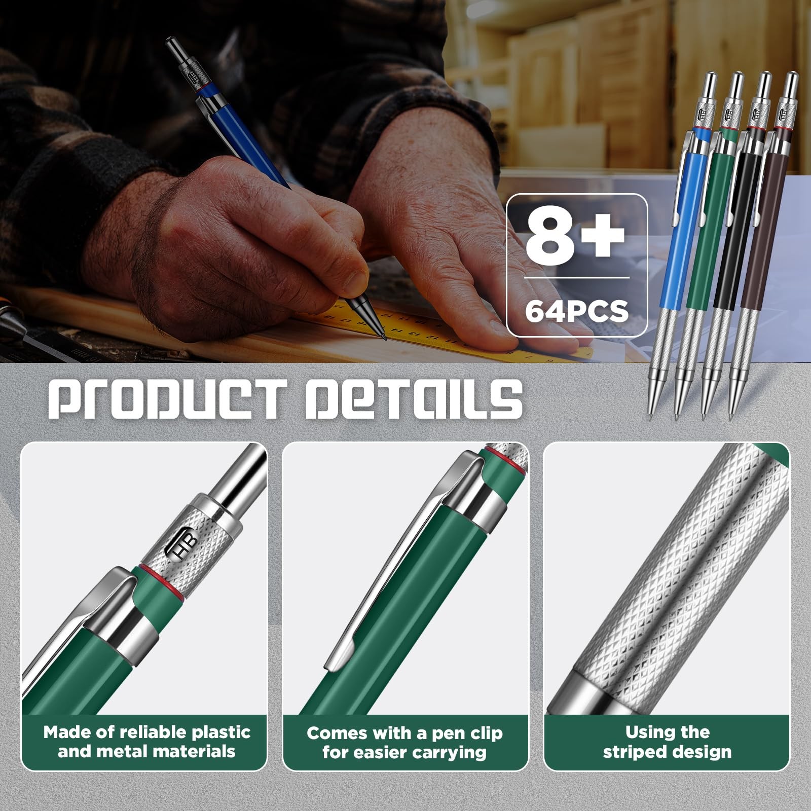 Nezyo 4 Pieces Welder Pencil with 60 Round Black, Blue, Green, Silver