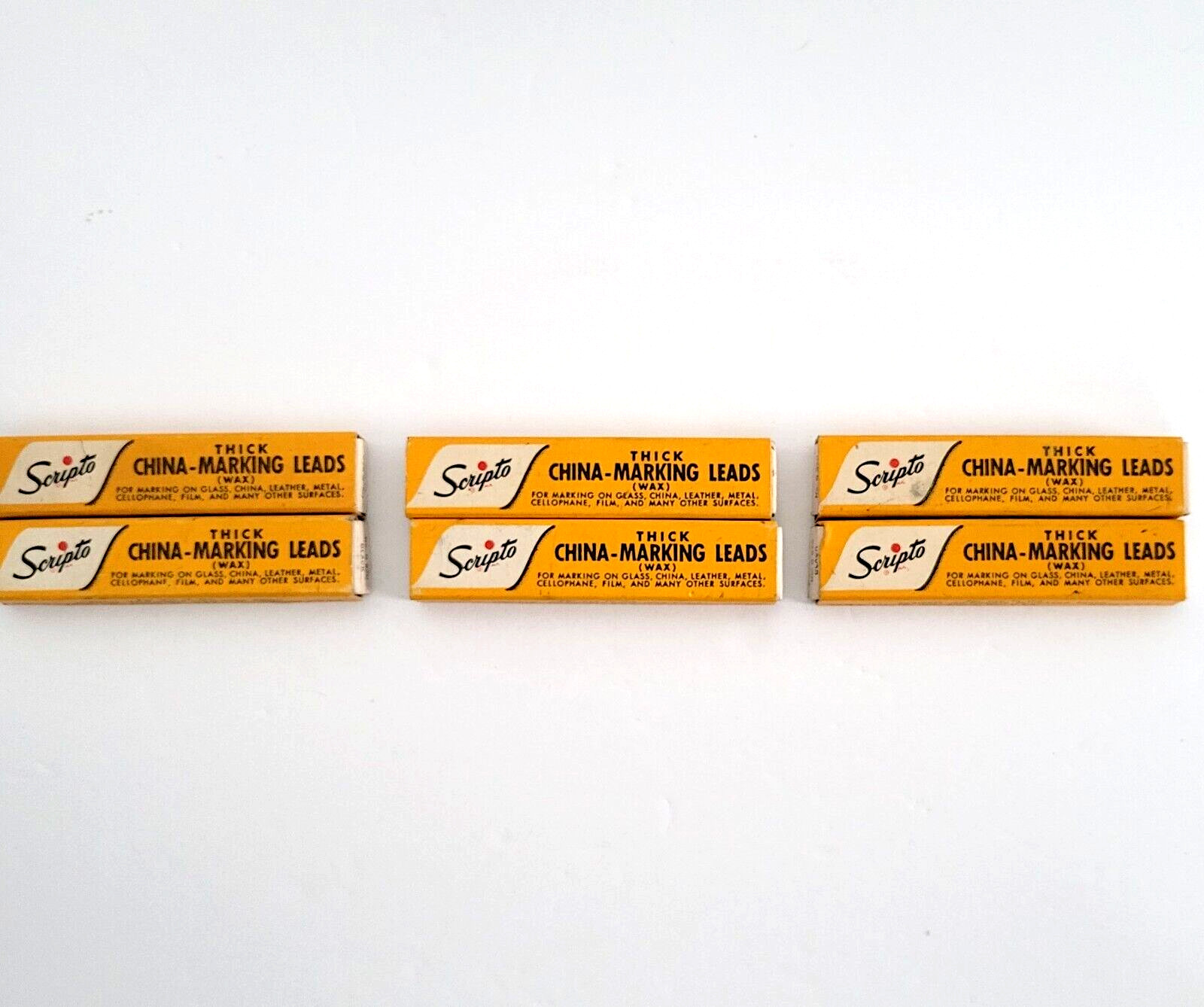 Lot Of 6 Vintage Scripto China Marking Leads, White Wax, Partial Boxes, USA
