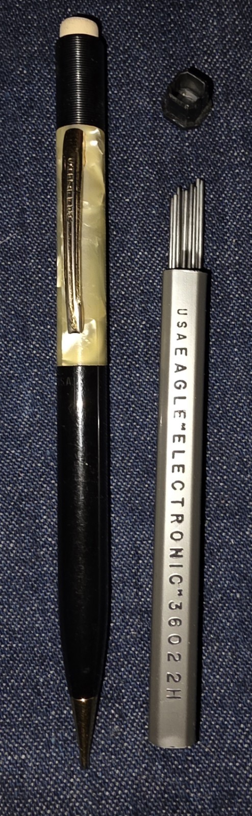 Vtg Sheaffers Mechanical Pencil Black Yellow Iridescent Marblish Swirl With Lead