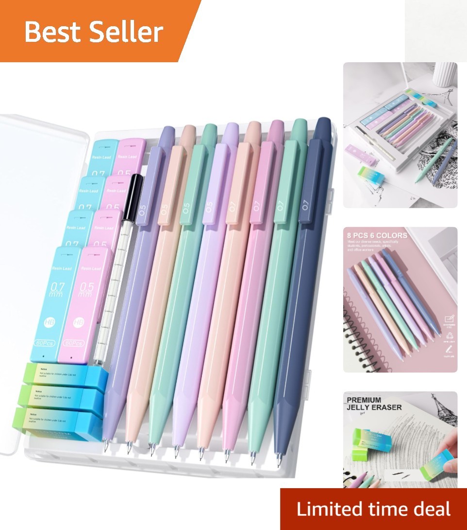 Delightful 8-Piece Mechanical Pencil Set with Non-Slip Grip – 480 Leads Included