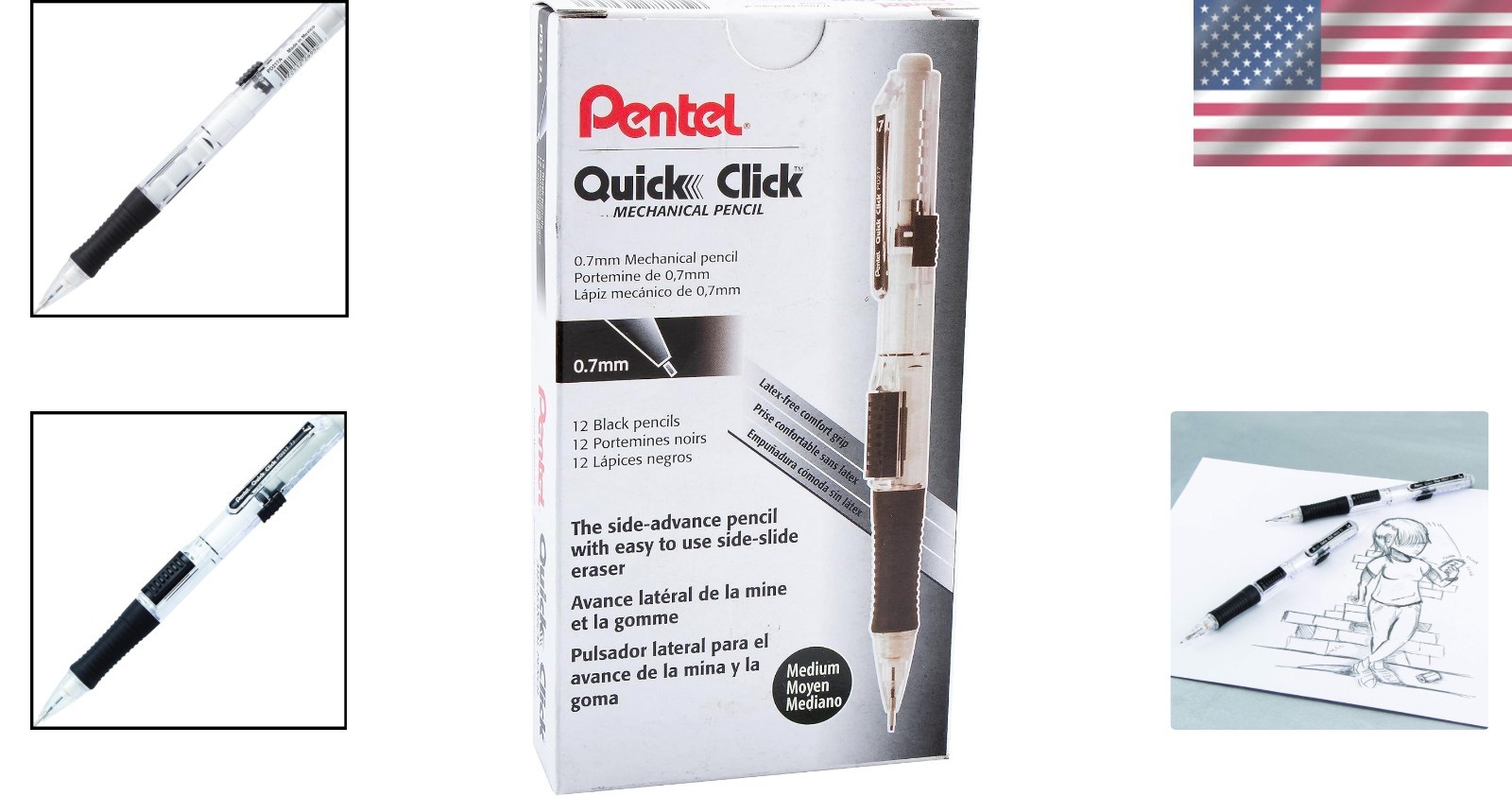 Side-Advance Mechanical Pencil, 0.7mm, Medium Lead, 12 Count