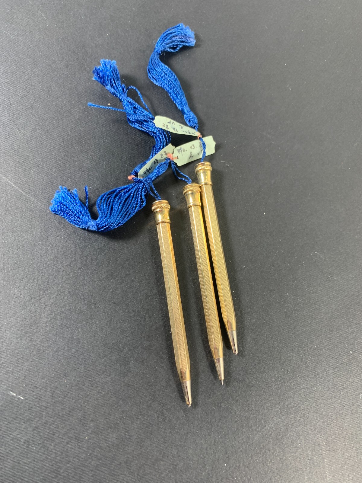 3x Art Deco Rolled Gold Propelling Mechanical Pencil Blue tassel
