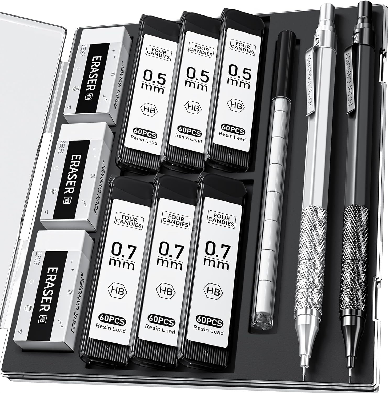 2PCS Metal Mechanical Pencils Set with Case, 0.5mm & 0.7 mm Artist Pencil wit…