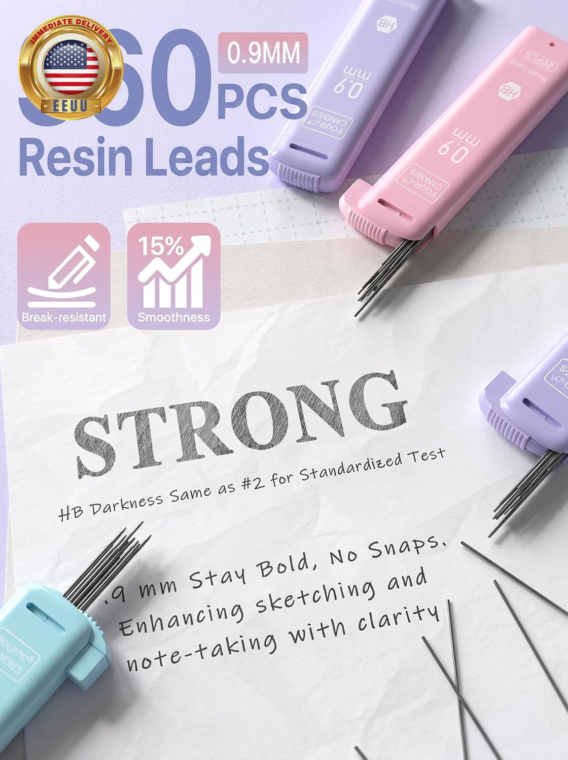 3PCS Cute Mechanical Pencils Set, 0.9Mm with 360PCS Thick Leads, Pastel Erasers