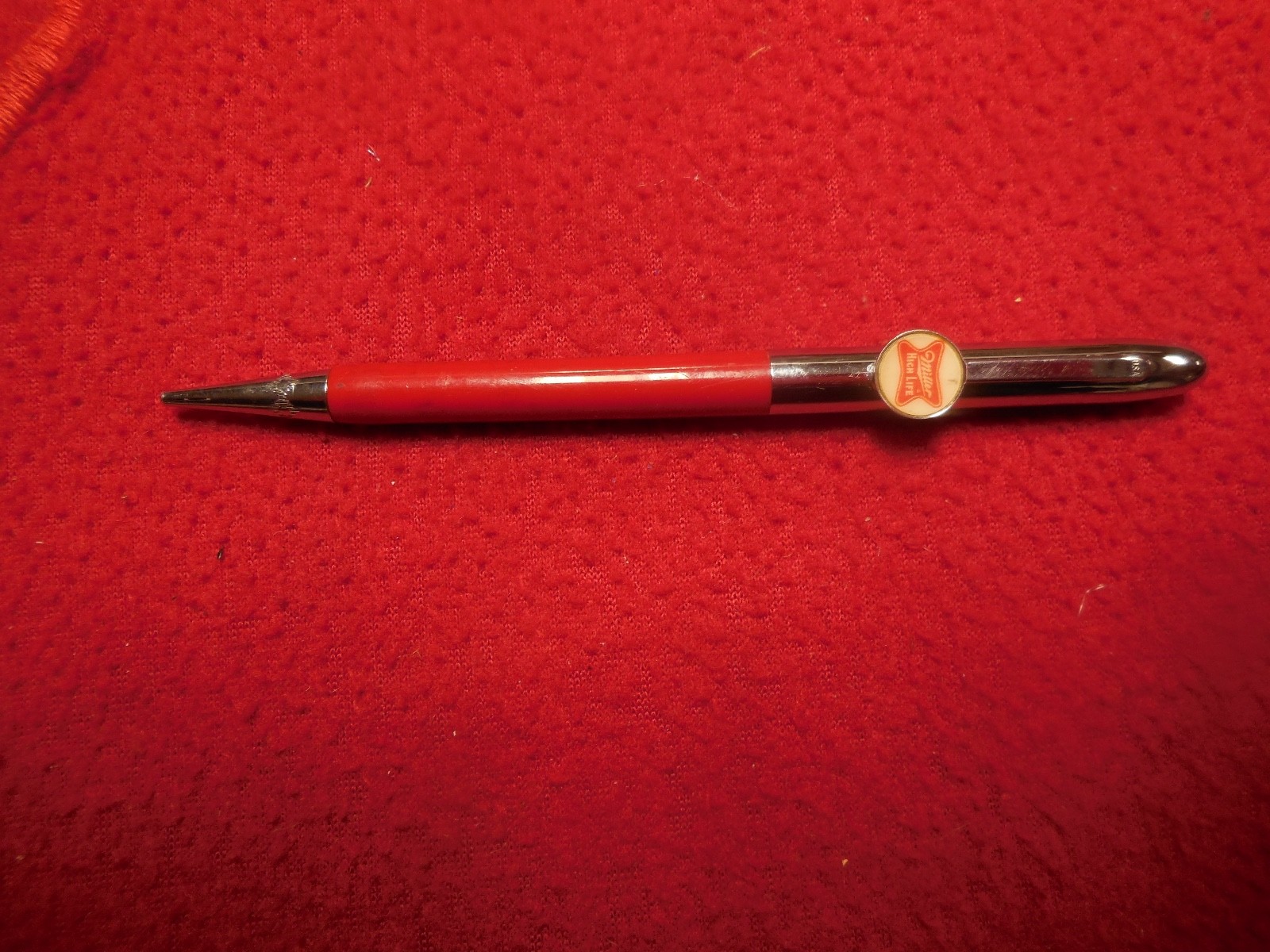Vintage Miller High Life beer red and chrome mechanical pencil 1970`s Mancave