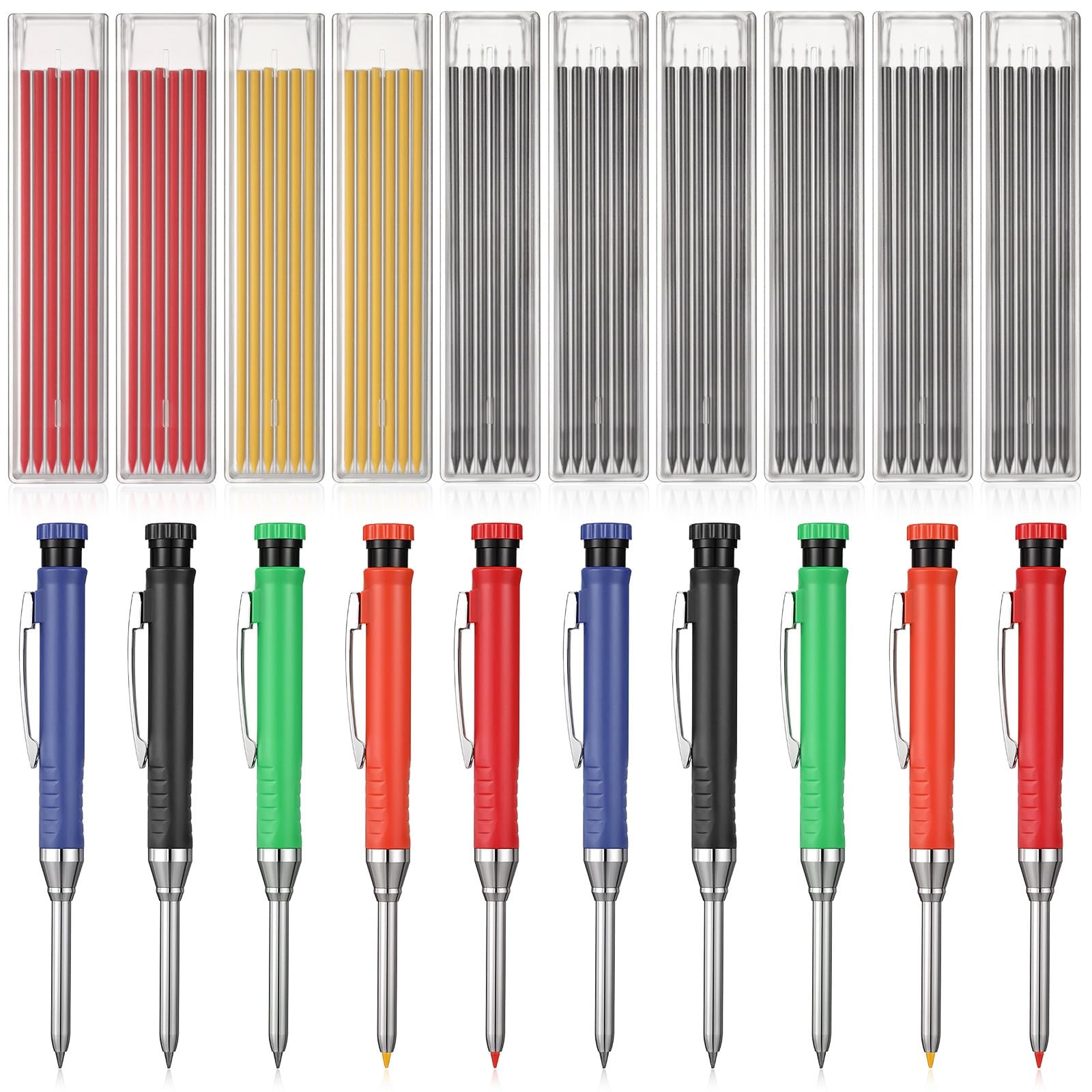 10 Pcs Solid Carpenter Pencils with 60 2.8mm Refills, Needle Nose Tip Hole Ma…