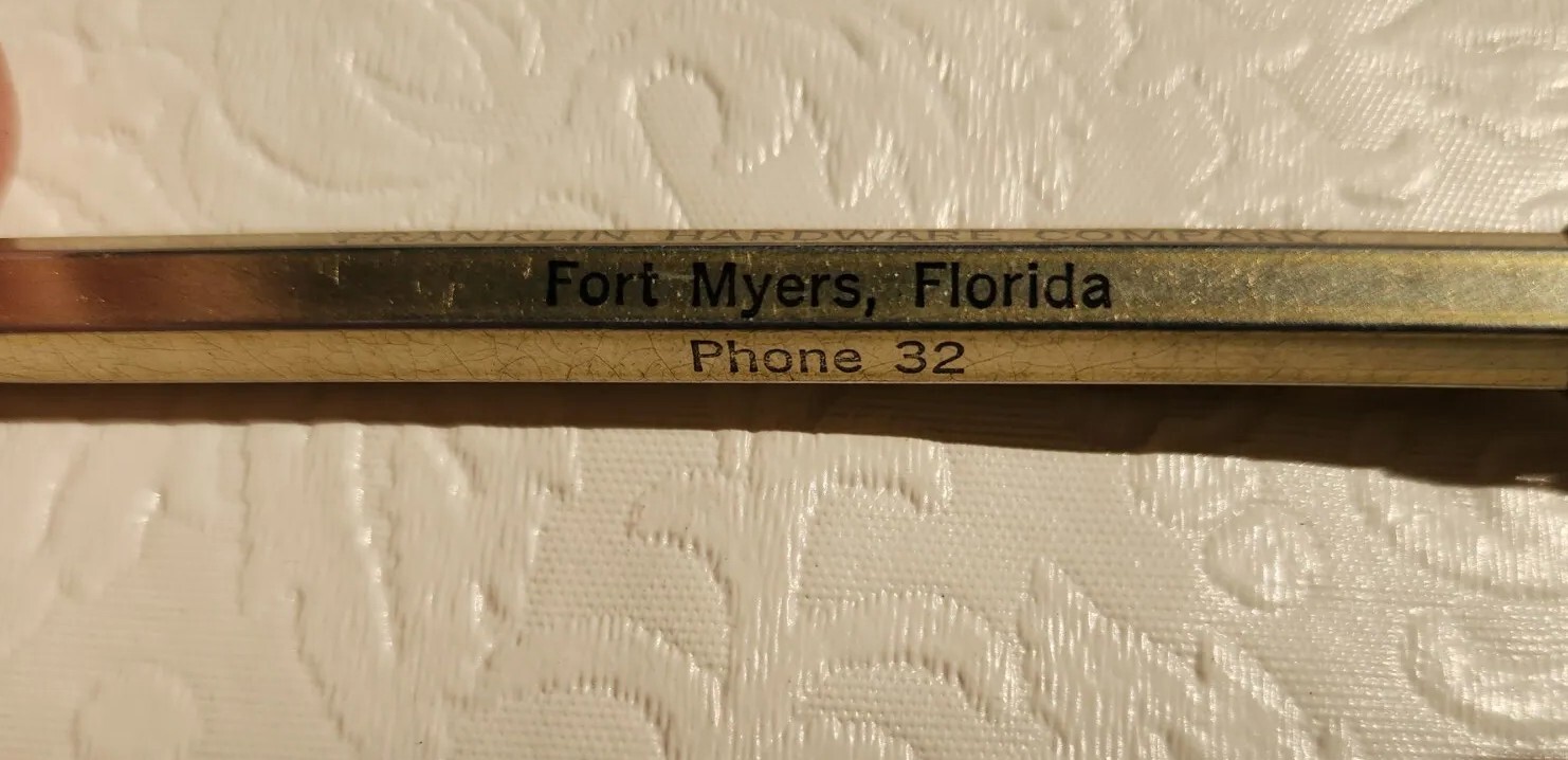 Antique Scripto Mechanical Pencil Franklin Hardware Fort Myers Fl Phone 32. 4-47