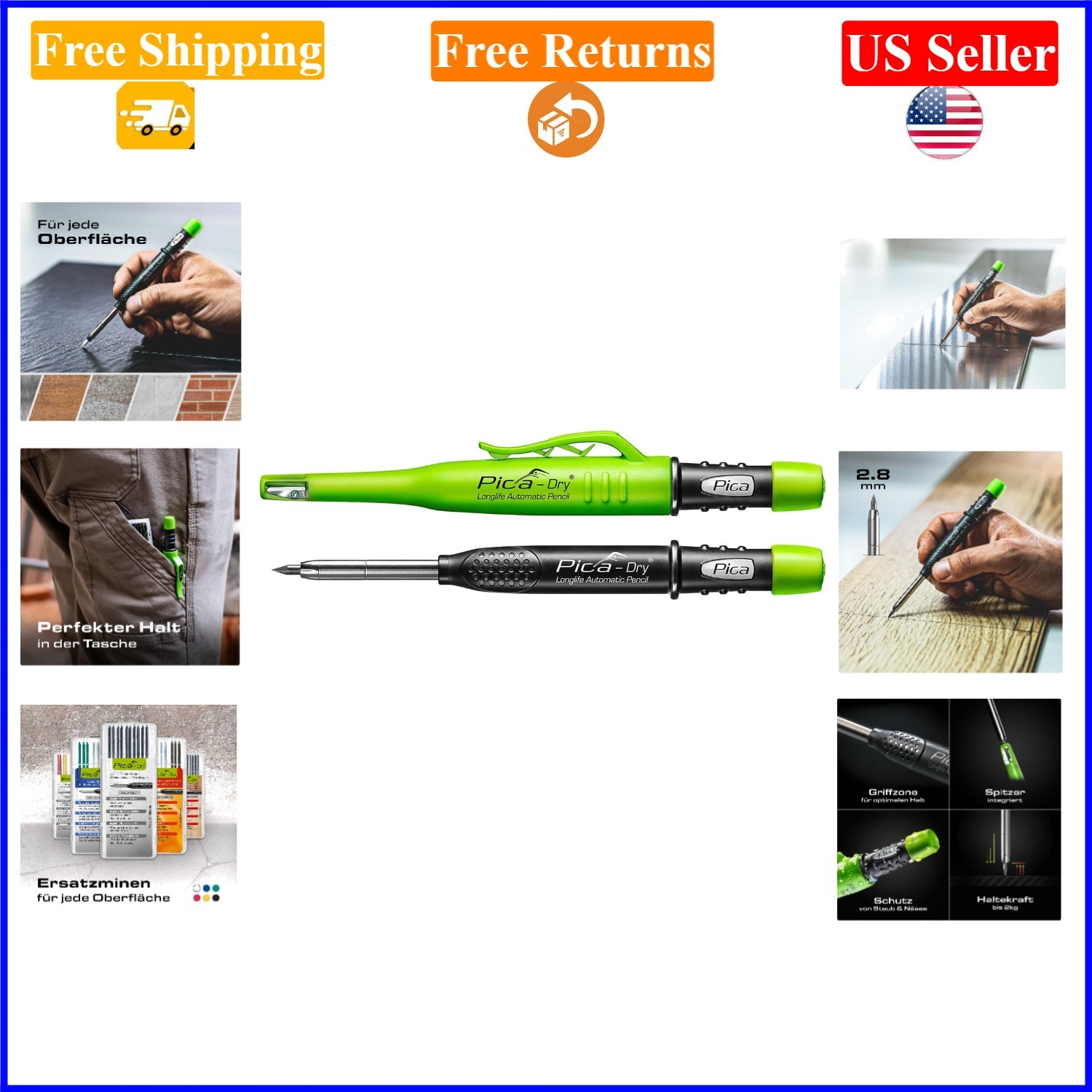 Dry Longlife Automatic Mechanical Pencil, Green, 2mm, Water-Resistant