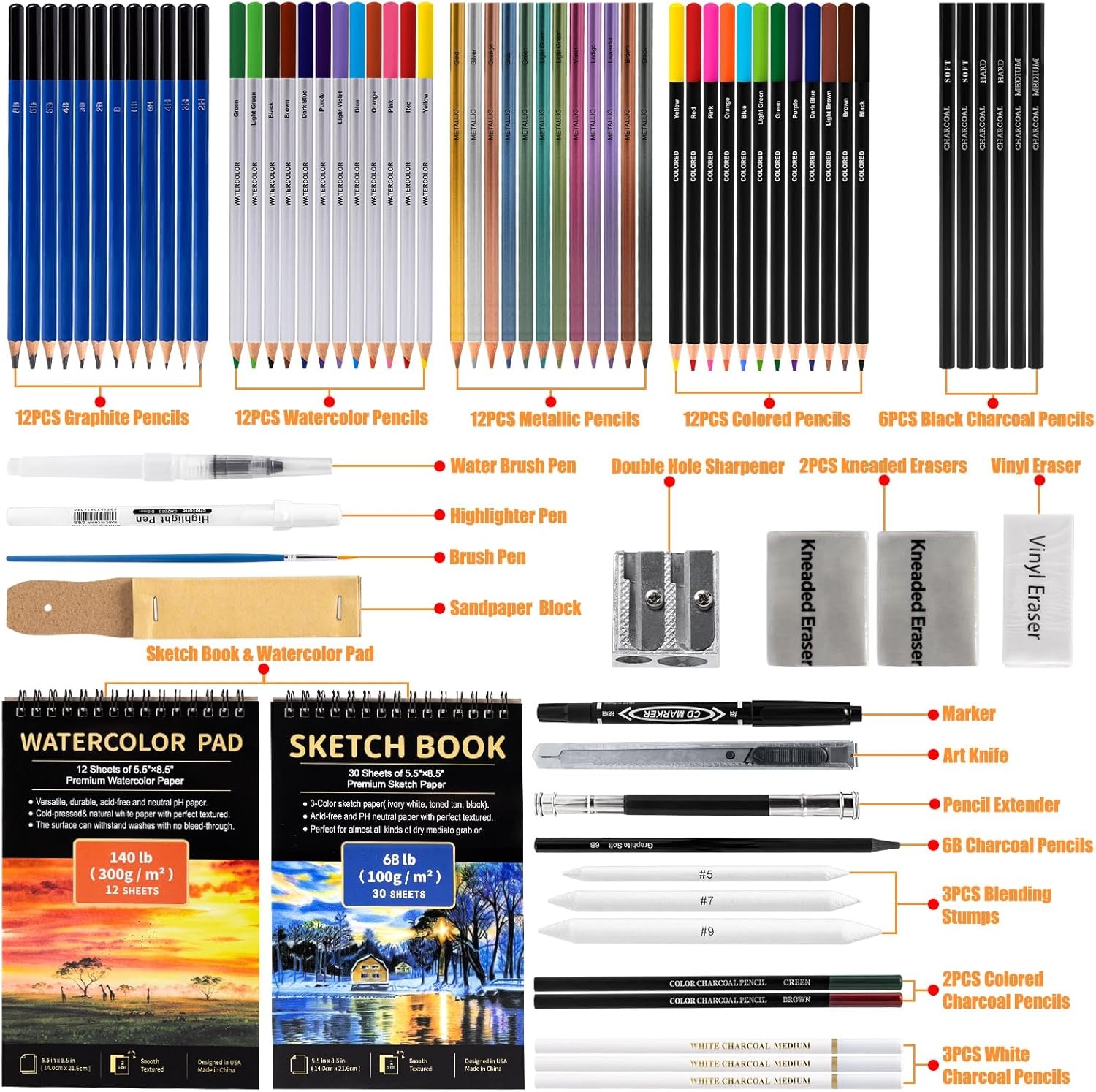 Art Supplies Drawing Pencils Set – 76 Pack 76 Count (Pack of 1), Multicolor