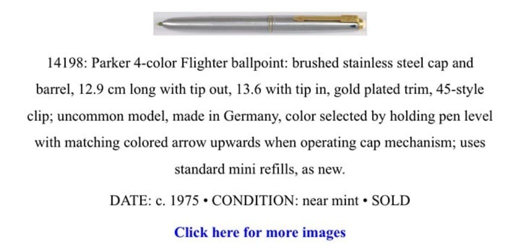 Vintage Parker 4-Color Flighter Steel Ballpoint (Black, Blue, Green and Red Ink)
