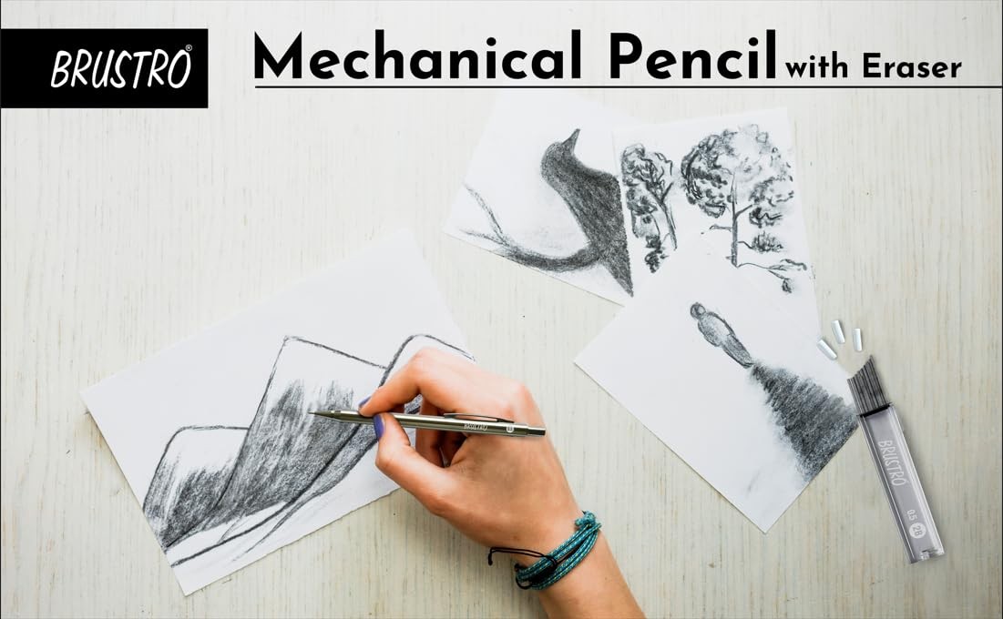 Mechanical Pencil Metal with Eraser 0.7mm Writing/Sketching/Drawing Spare lea…