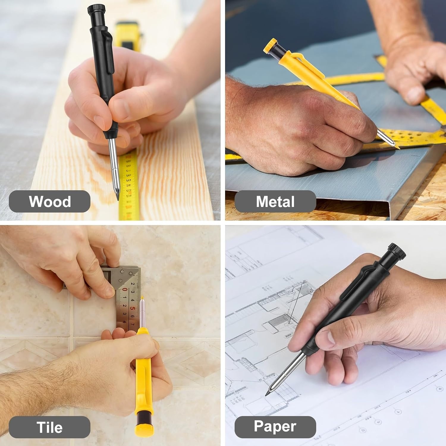 2 Pack Carpenter Pencils Construction Pencil w 12 Refills, Portable Clip Design