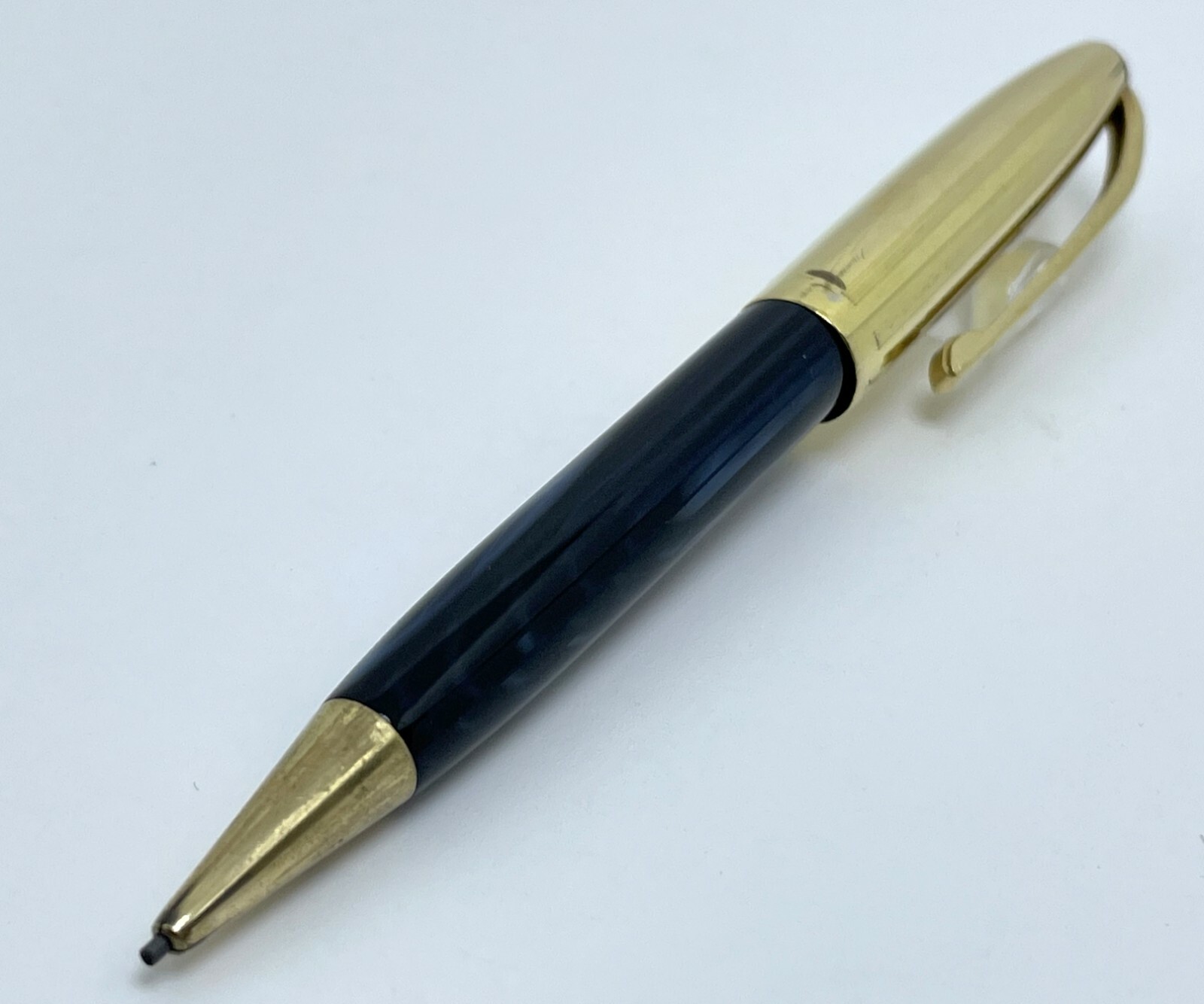 Antique Titania Gold Filled Cap Blue Celluloid Mechanical Pencil – 1950’s Italy
