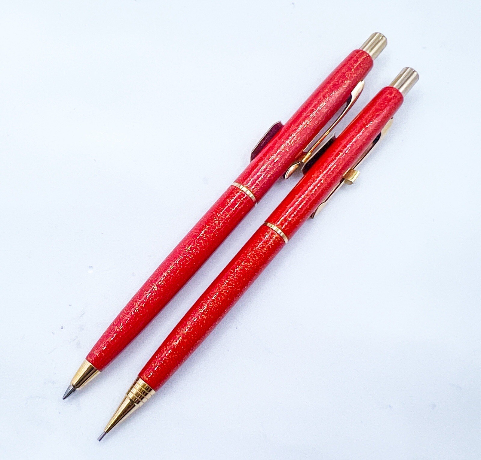 NOS platinum Red lacquer Golden Chinkin Mechanical Pencil 0.5mm & ballpoint pen