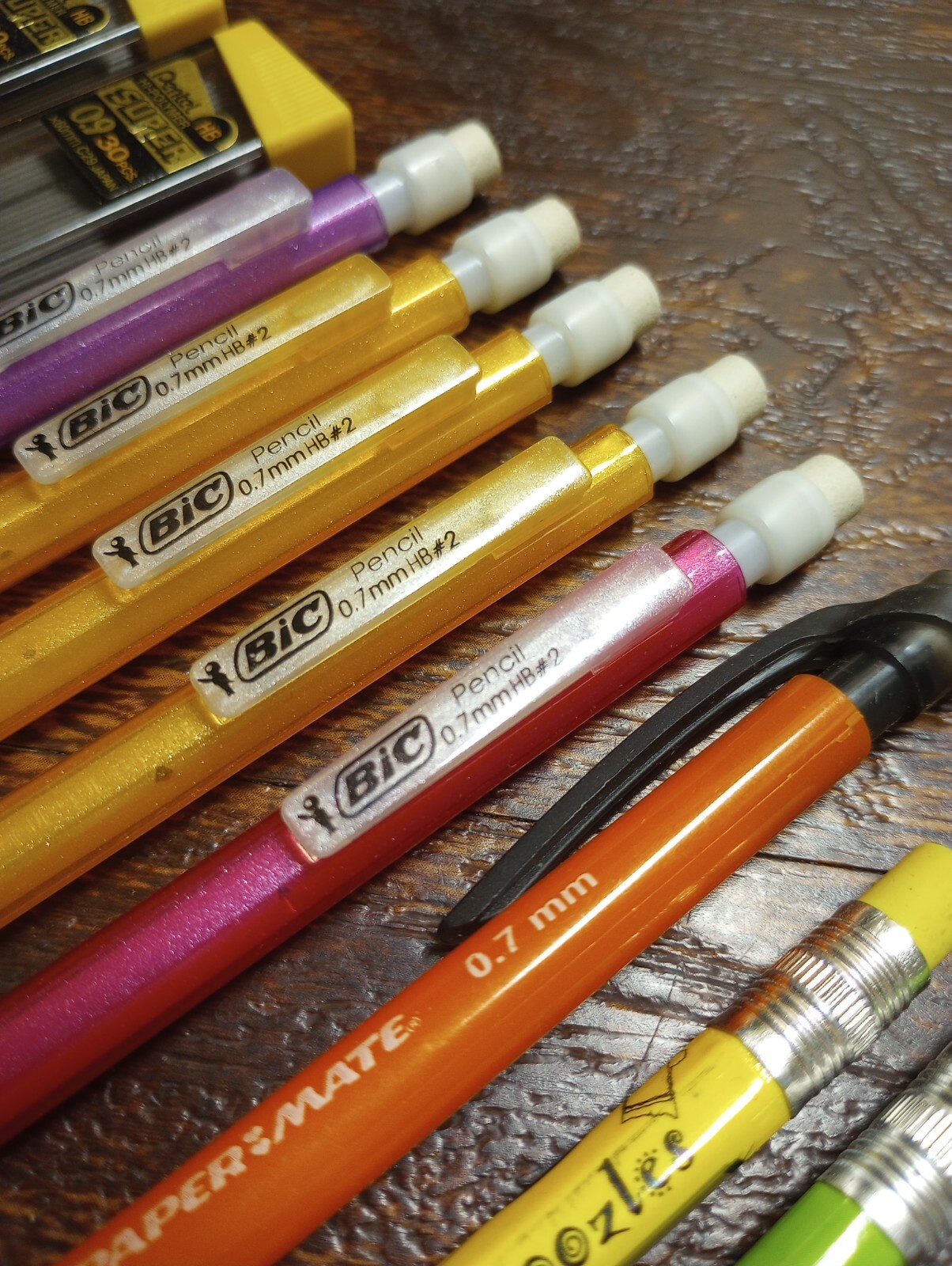 Vintage Lead Pencil Lot Of 8+ Pentel Hi-Polymer 0.9x60mm Zebra Bic Papermate Set