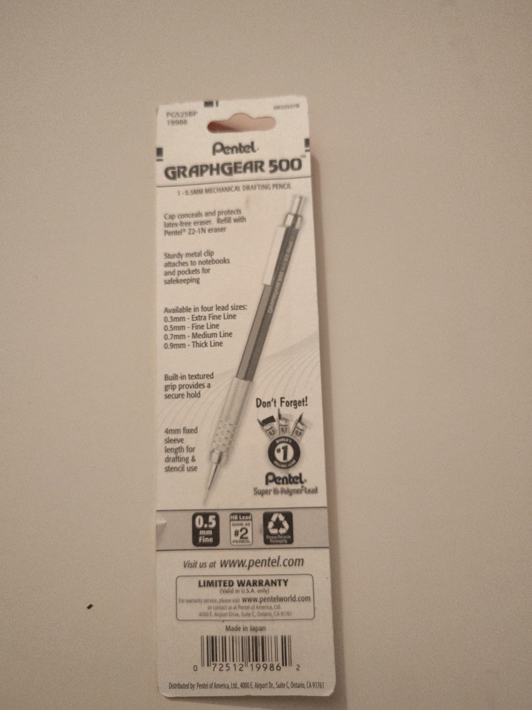 Pentel PG525A 0.5mm Drafting Pencil Black