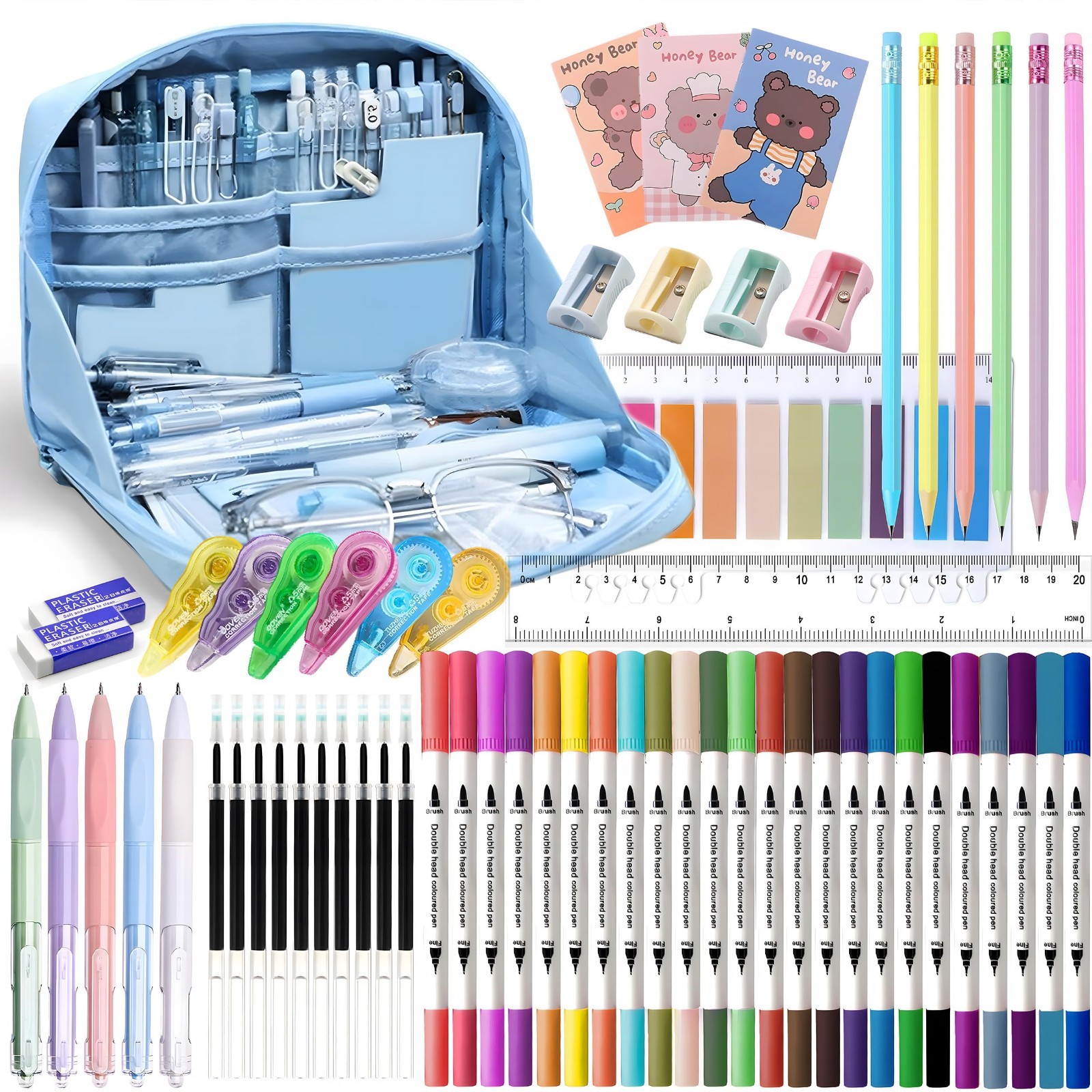 56 PCS Aesthetic School Supplies Set – Large Pencil Case, Markers, Gel Pens, Pen