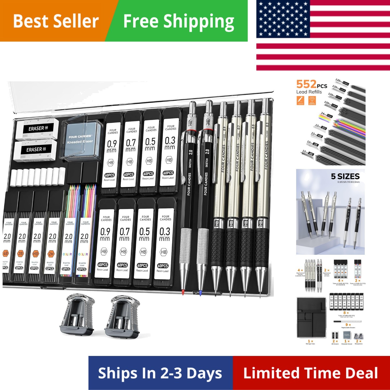 27PCS Mechanical Pencil Set with Case, Art supplies with Metal Pencil 0.3, 0….